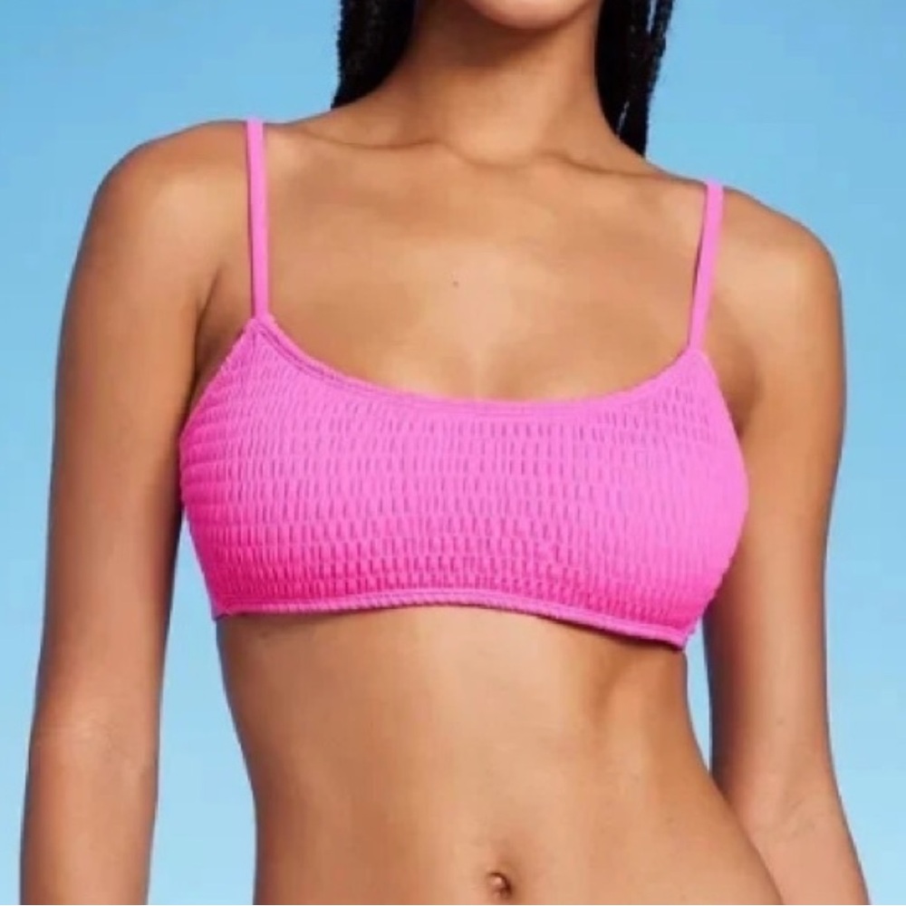 Wild Fable Smocked Bralette Bikini Top in Pink